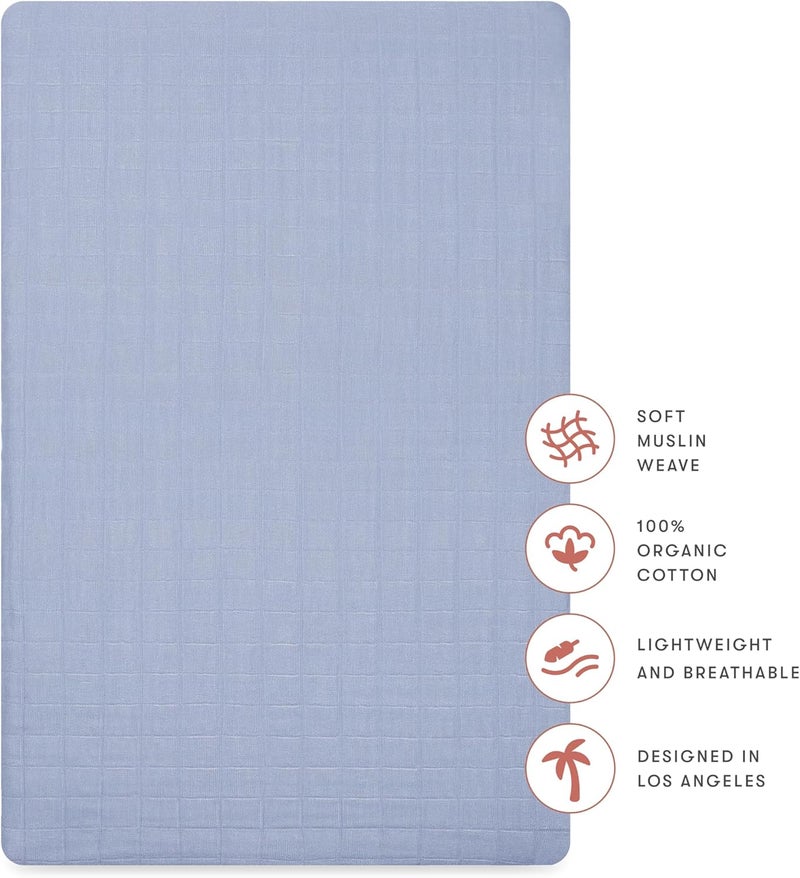 babyletto Muslin Baby Bassinet Sheets for Girls & Boys - GOTS Certified Breathable Organic Cotton Cover, 360° Fitted, Soft, Gentle & Cozy Rectangle Bedside Bassinet Sheets - Dewdrop Blue - Image 5